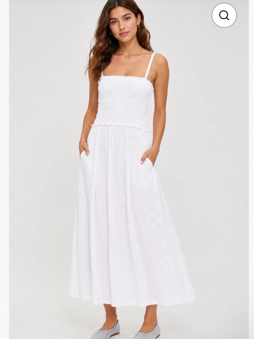 Splendid White Eyelet Smocked Maxi Dress with Spaghetti Straps